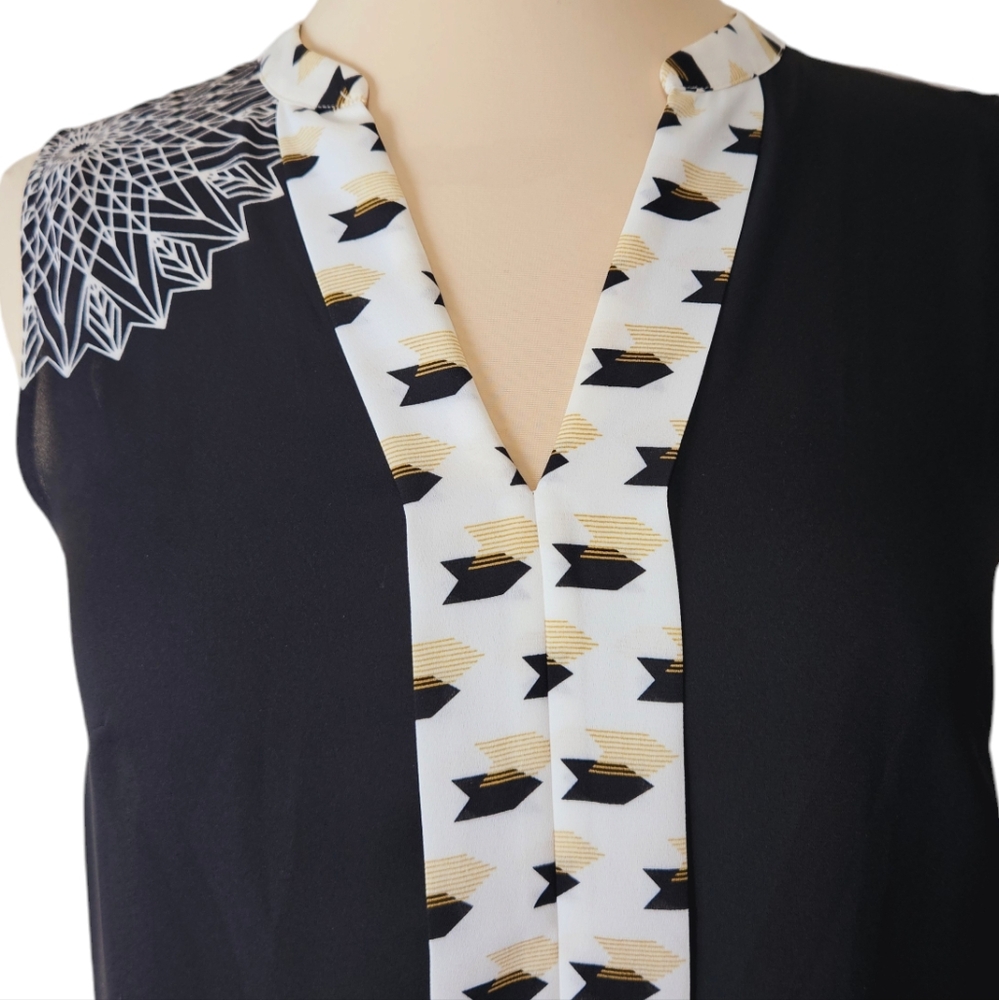 Desigual Mika Sleeveless Tunic Top Black Ivory Graphic Print High Low S - Picture 5 of 10